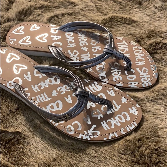 Coach Shoes - Coach grey gunmetal flip flops wot size 7